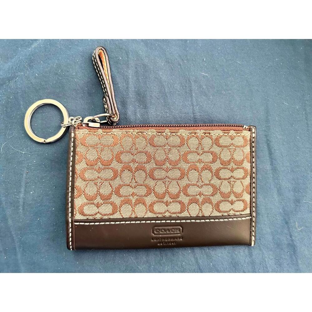 Coach Signature Canvas Leather Keychain Coin Purse